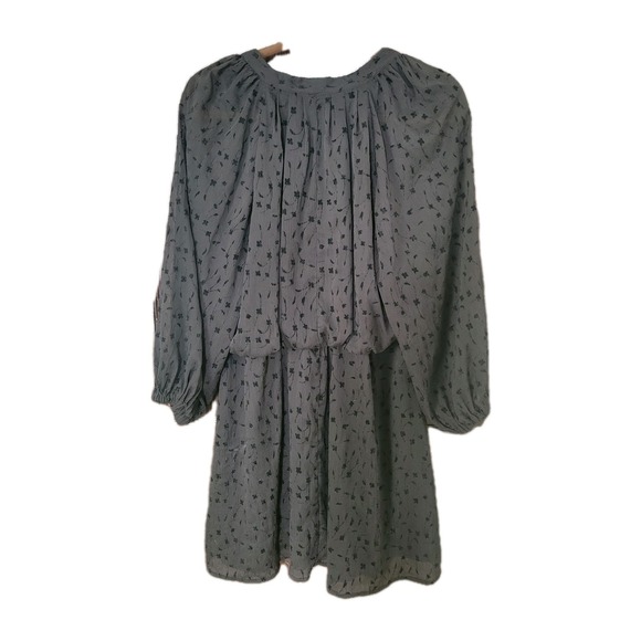 Zara Shift Dress Womens M Black Chiffon Velvet Floral V Neck Button Pullover - Picture 7 of 8